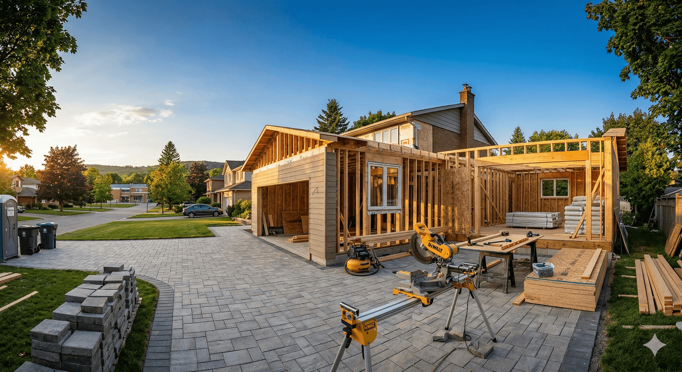 Residential construction site in the Greater Toronto Area at golden hour